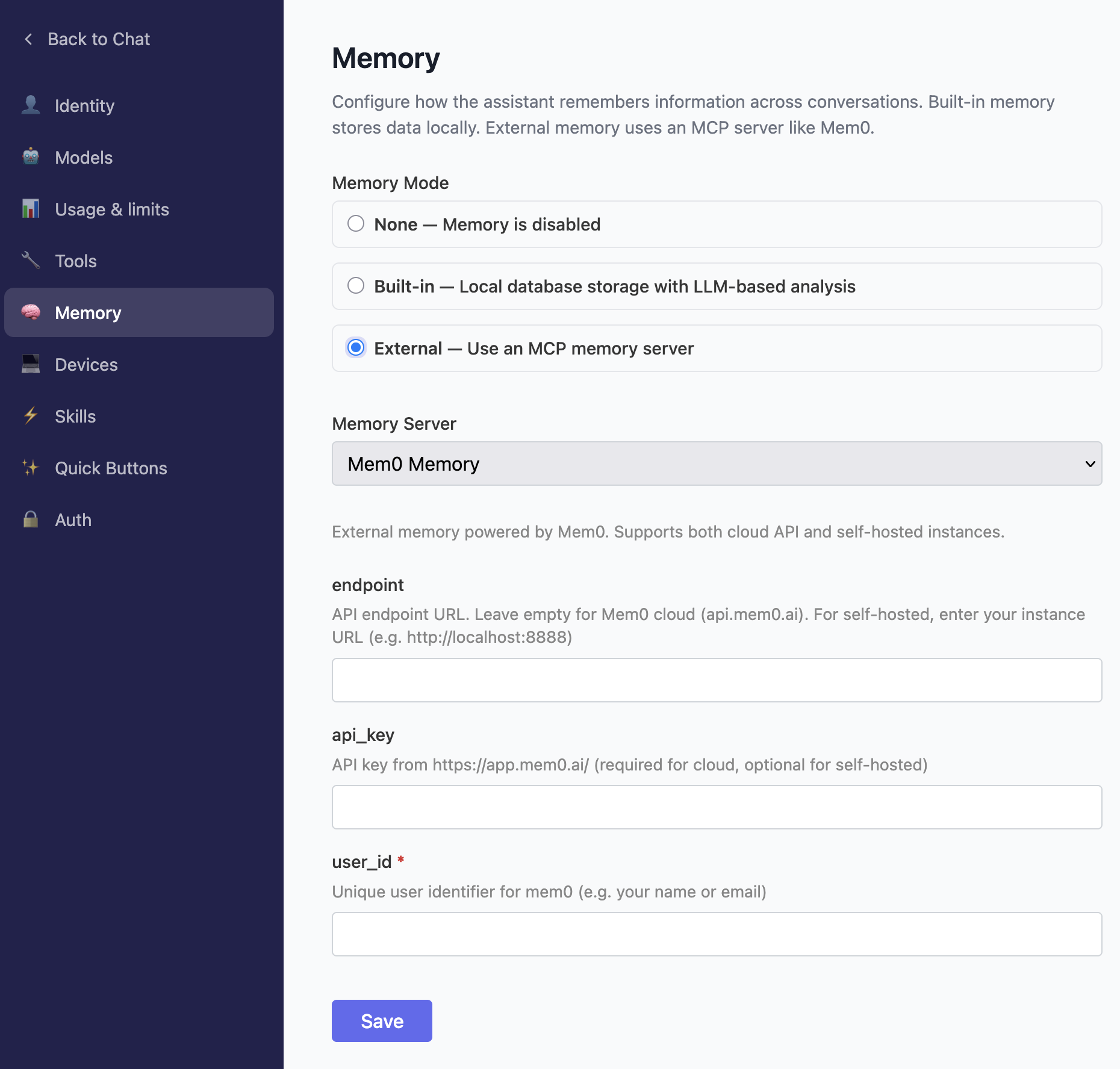 Memory mode selection
