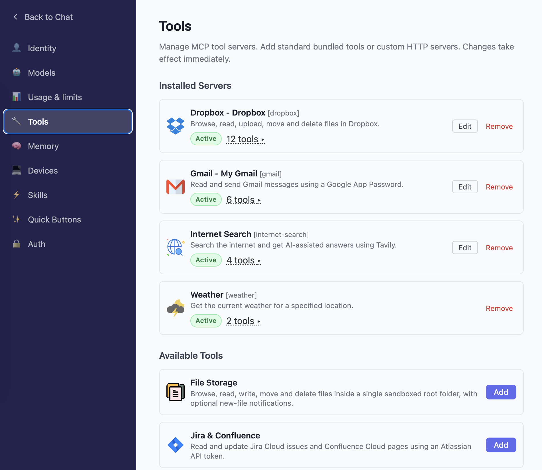 Installed and available tools list
